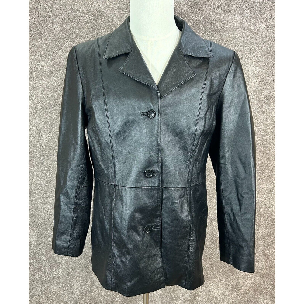 Jessica‎ Holbrook Jacket Womens Large Black Leather 3 Button Up Coat